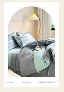 Katoenen garenverf gewassen beddengoed set detail, comfortabel gestreept ontwerp voor de slaapkamer.