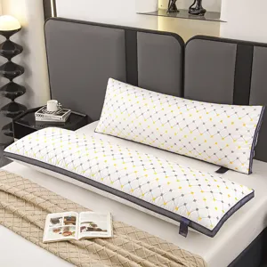 Comfortable long body pillow for couples with cute grid pattern, soft support for better sleep.