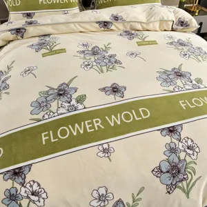 Thickened coral fleece duvet cover set winter warm floral bedding set luxury soft home textile