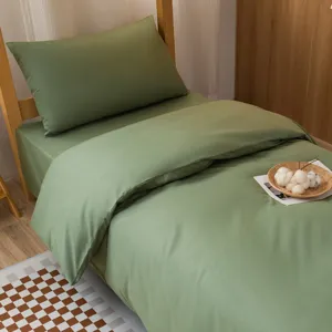 Ensemble de Literie Trois Pièces en Coton Uni pour Dortoir Lit Superposé Drap Housse Housse de Couette Taie d'Oreiller Moderne