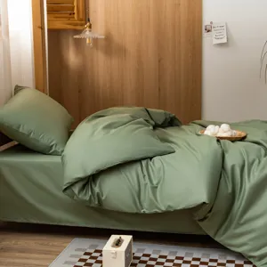 Parure de lit unie en coton vert housse de couette et drap-housse pour chambre confortable