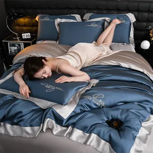 Zijdeachtig lyocell tencel beddengoedset, elegante effen minimalistische dekbedovertrek kussenslopen.