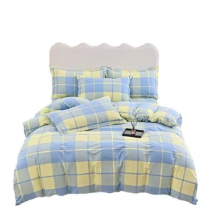 Katoenen gewassen ruitjes beddengoed set met dekbedovertrek en kussenslopen voor slaapkamer.