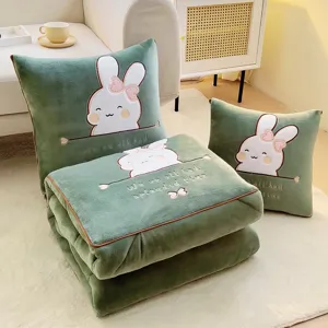 Cuscino coperta in velluto di latte con ricamo coniglietto carino, design pieghevole multifunzione