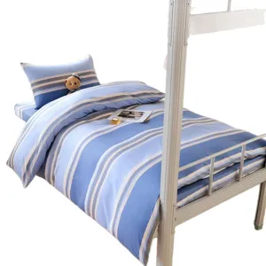 Cotton student dorm bedding set featuring a stylish striped duvet cover and matching sheets.