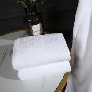 White hotel cotton face towel set, soft thick absorbent bath towel with jacquard border.