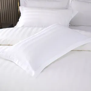 White pure cotton hotel bedding set striped sateen duvet cover flat sheet pillowcases