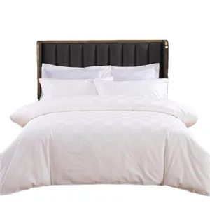 Pure cotton hotel bedding set white duvet cover and bed sheets soft breathable luxury sateen