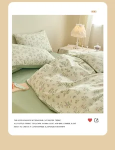 Cozy cotton small floral four-piece bedding set with double patchwork design for sweet bedroom.