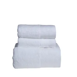 Premium white hotel cotton bath towel set featuring classic dobby border design for home.