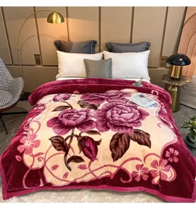 Cozy winter thick plush blanket with elegant rose floral print for warm bedroom bedding.