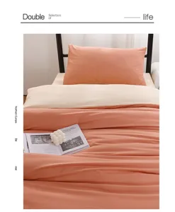 Solid color washed cotton bedding set for student dormitories and home bedroom use.