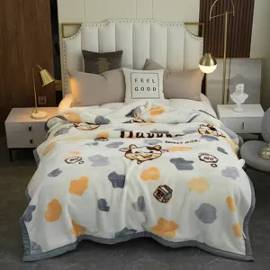 Winter Raschel fleece blanket, cozy thick warm cow print bed cover for bedroom home decor.