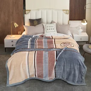 Cozy winter raschel plush blanket warm thick bed cover soft striped fleece blanket home use
