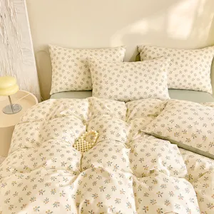 Cotton floral bedding set cute duvet cover and pillowcases for student dormitory bedroom use