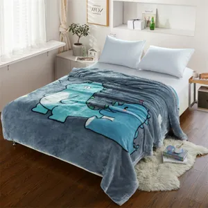 Winter thick raschel fleece blanket soft warm cozy fuzzy bed cover with cute cartoon dinosaur print