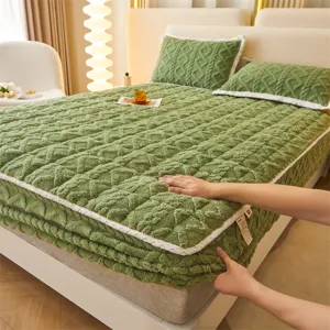 Corn Velvet Quilted Fitted Sheet Winter Warm Jacquard Bed Cover Thickened Mattress Protector Soft Home Bedding