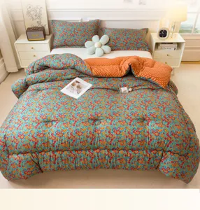 Winter dicke warme Blumen Bettbezug Set mit gemuetlicher Fleece Rueckseite fuer Schlafzimmer.