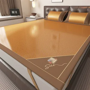 Summer Ice Silk Rattan Mat Foldable Dormitory Pillowcase Bed Sheet Style Breathable Air Conditioning Mat Bedding
