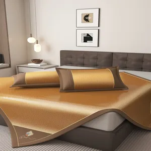 Ice silk cooling mat set for summer, breathable foldable bed sheet with pillowcases.