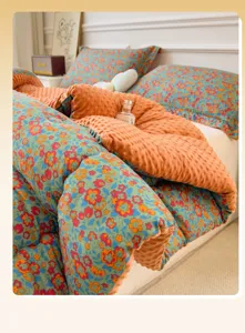 Winter dicke doppelseitige Minky-Dot-Bettdecke und floral gedruckte Bettwäsche Set