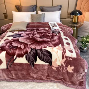 Thick winter Raschel fleece blanket with traditional floral pattern for home warm bedding.