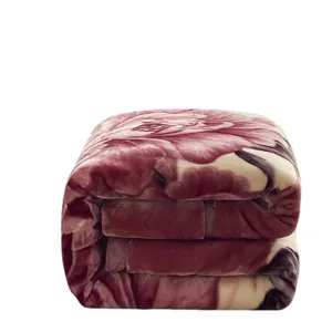 Winter thick warm Raschel plush blanket with Chinese floral print for home bed cover throw