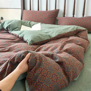 Parure de lit 4 pièces en gaze double coton jacquard rétro housse de couette vue principale