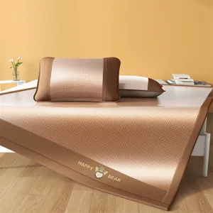 Summer cooling rattan mat three-piece set double foldable ice silk bed sheet for bedroom home