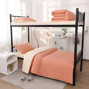Solid color washed cotton student dorm bunk bed bedding set cozy bedroom main product photo