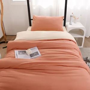 Washed cotton solid color bedding set, comfortable quilt cover and pillowcase for dorm and home.