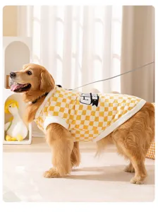 Dog fleece vest autumn winter yellow checkered pet clothes for large dogs golden retriever