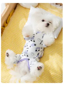Ropa de cuatro patas para mascotas, algodón transpirable con estampado de cachorro para perros.