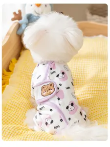 Lindo ropa de perro de cuatro patas mameluco transpirable con diseño de oso otoño