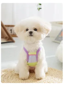 Joli vêtement pour chien à rayures arc-en-ciel pour animaux de compagnie en maille respirante.