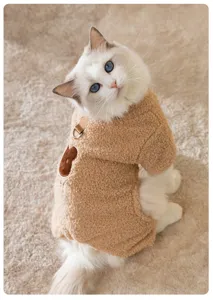 Cute fleece pet clothes with bear patch and leash ring for cats and small dogs warm winter apparel