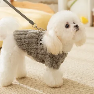 Schattige grijze fleece hondenkleding, warme geribbelde winter huisdier vest voor kleine honden katten.