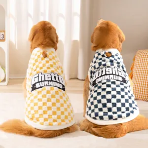 Large Dog Fleece Vest Checkerboard Pattern Winter Warm Cold Weather Coat Jacket Apparel For Golden Retriever Samoyed Pets