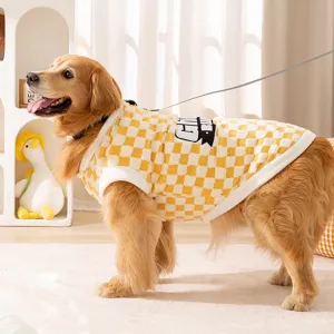 Autumn winter dog fleece vest yellow white checkered pet clothes for large dogs Golden Retriever