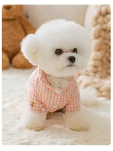 Cute orange plaid bear print pet winter four-legged clothes for warm puppy daily wear