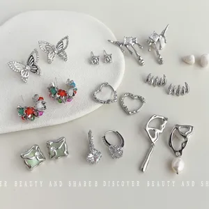 Niche Design Copper Zircon Earrings Liquid Drop Butterfly Star Geometric Fashion Jewelry Collection For Women