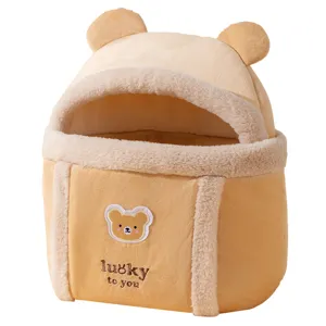 Thickened Warm Pet Carrier Bag Cute Cartoon Bear Rabbit Plush Cat Dog Outdoor Travel Hand Warmer Pouch