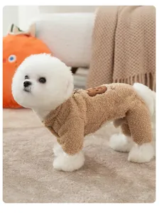 Cute winter warm pet fleece jumpsuit with teddy bear design for small dogs and cats cozy wear