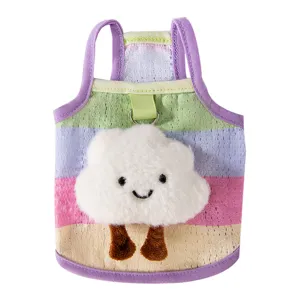 Gilet harnais chien rayures arc-en-ciel et nuage peluche 3D pour petits chiens et chats en été