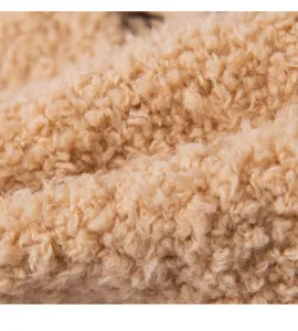 Thick teddy fleece fabric detail close-up for warm autumn winter pet clothes material.