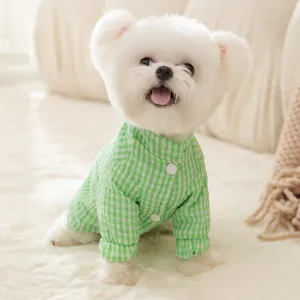 Dog winter thick checkered two-legged cotton clothes warm pet apparel teddy cute outfit