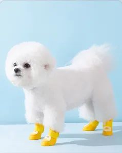 Stivali da pioggia impermeabili in silicone per cani cuccioli scarpe gialle antiscivolo