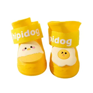 Stivali da Pioggia per Animali in Silicone Impermeabili con Motivo a Uovo di Cartone Animato Scarpe Antiscivolo per Cani