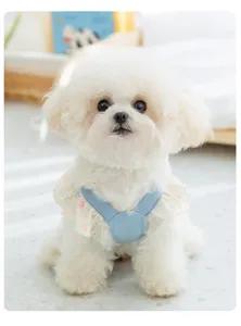 Cute puppy princess daisy denim lace dress for small pets teddy cat spring summer clothing