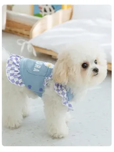Cute daisy denim pet dress for small dogs cats puppy summer princess ruffle skirt clothing